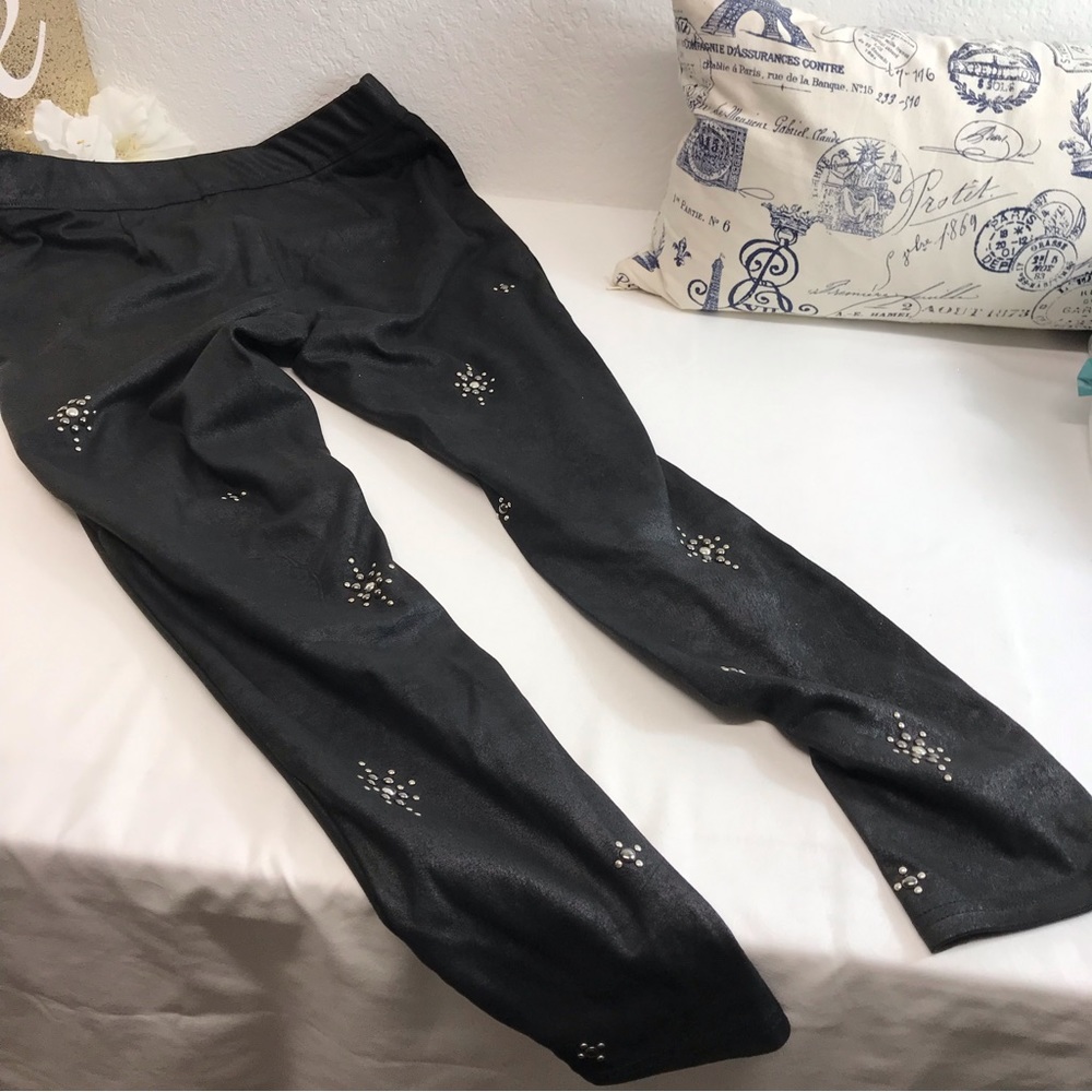 FREE PEOPLE | STAR STUDDED EMBELLISHED BRUSHED BLACK SKINNY FESTIVAL LEGGINGS 27 - Picture 3 of 13
